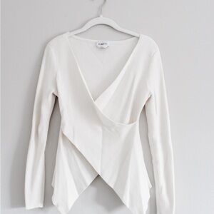 bebe White Ribbed Wrap Blouse
